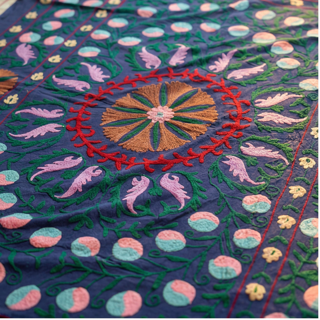 Passing Prairies Hand-Embroidered Cotton Suzani Throw