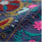 Floating Flora Hand-Embroidered Cotton Suzani Throw