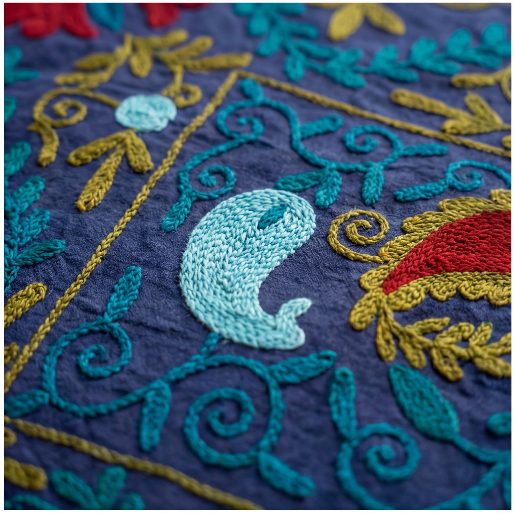 Floating Flora Hand-Embroidered Cotton Suzani Throw