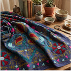 Floating Flora Hand-Embroidered Cotton Suzani Throw