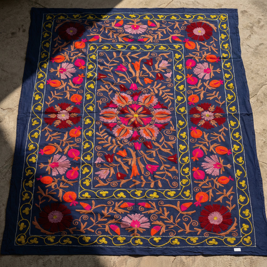 Stirring Stonescapes Hand-Embroidered Cotton Suzani Throw