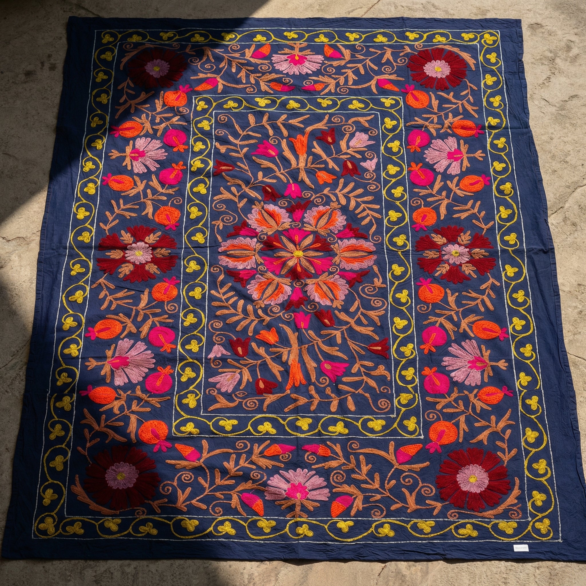 Stirring Stonescapes Hand-Embroidered Cotton Suzani Throw