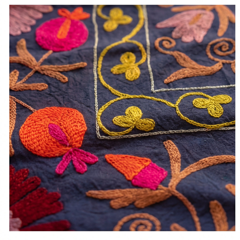 Stirring Stonescapes Hand-Embroidered Cotton Suzani Throw