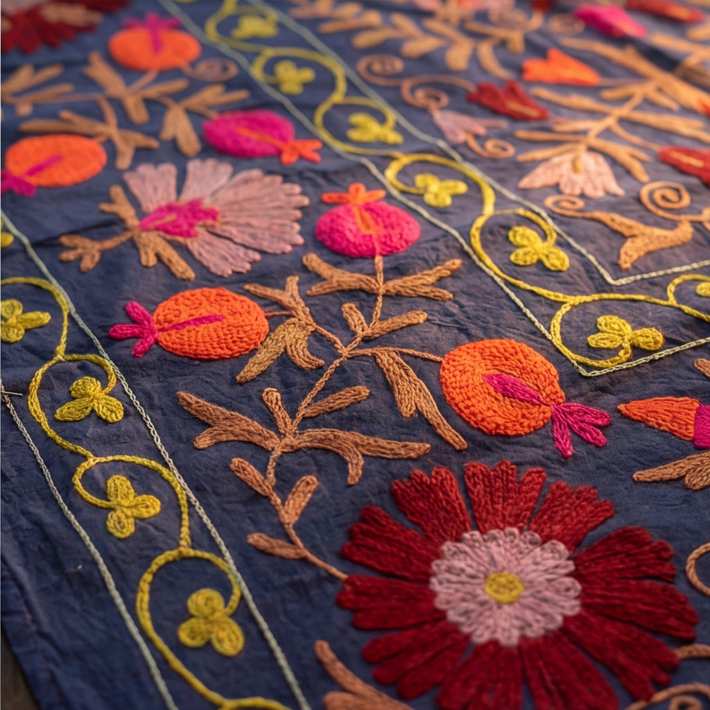 Stirring Stonescapes Hand-Embroidered Cotton Suzani Throw