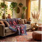 Stirring Stonescapes Hand-Embroidered Cotton Suzani Throw