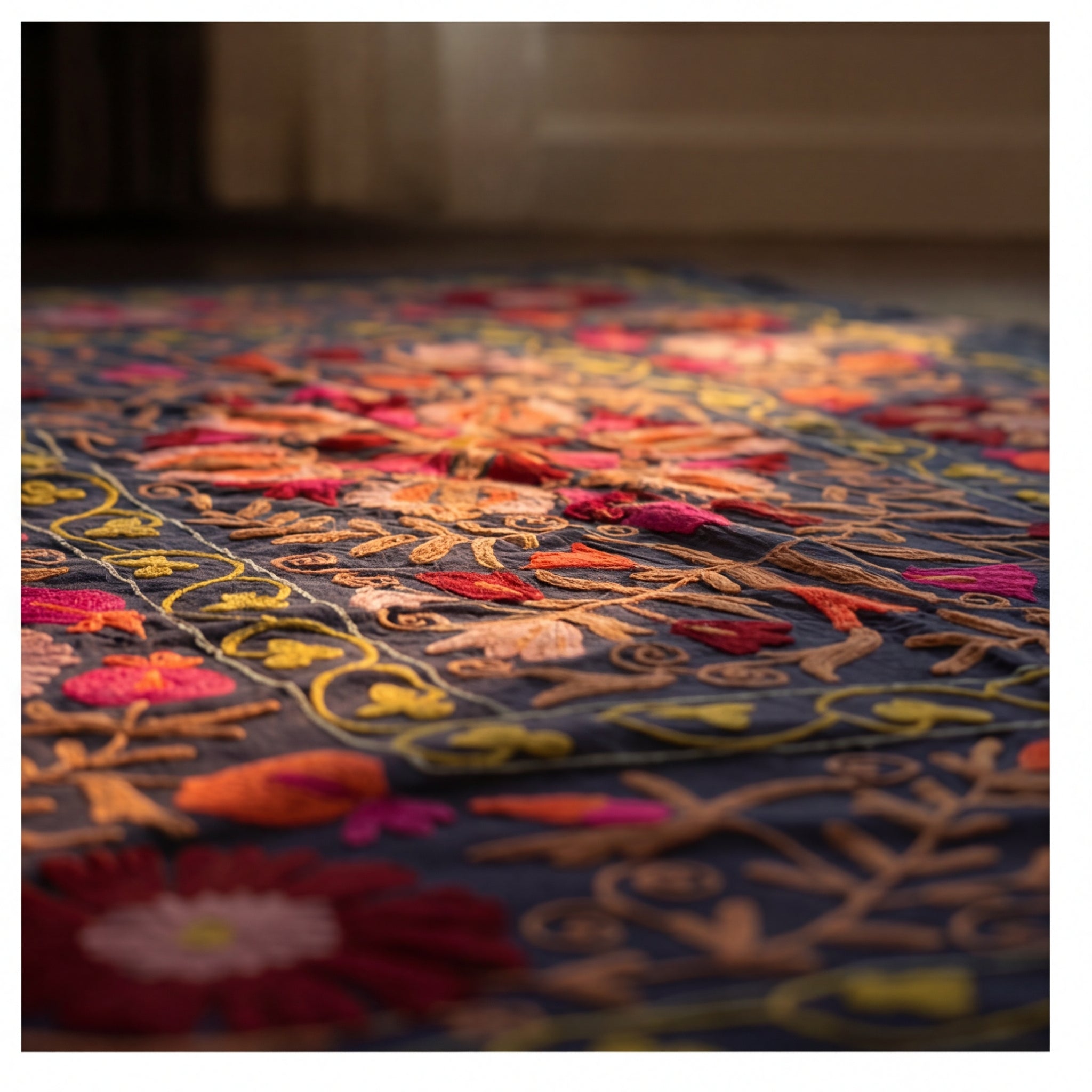 Stirring Stonescapes Hand-Embroidered Cotton Suzani Throw