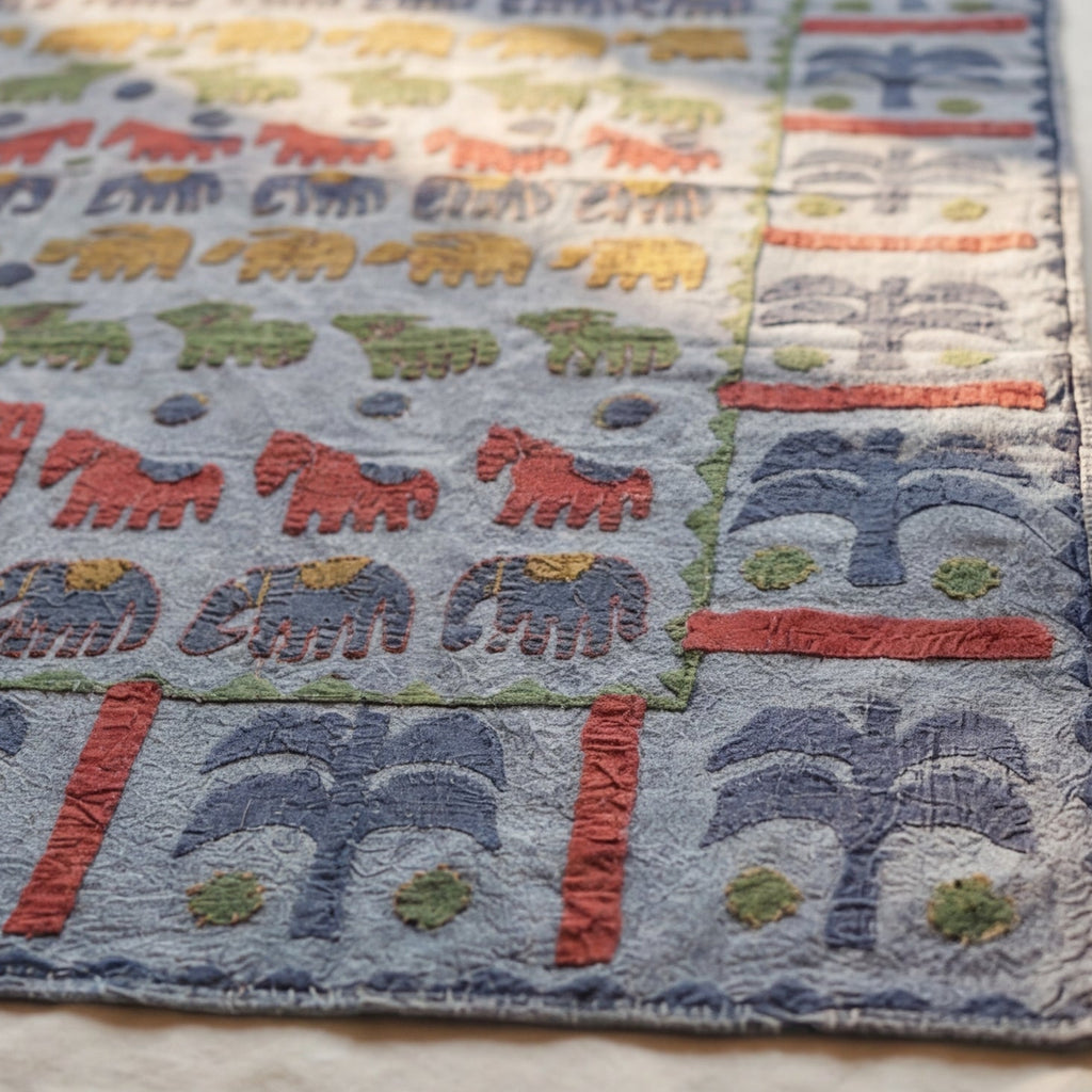 Huge Indigo Bloom Pure Cotton Artisan Wall Hanging