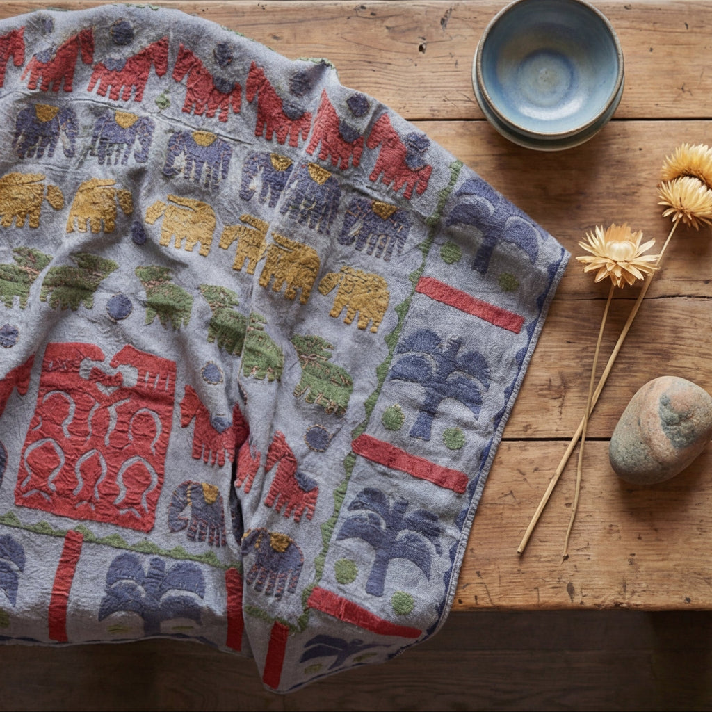 Huge Indigo Bloom Pure Cotton Artisan Wall Hanging