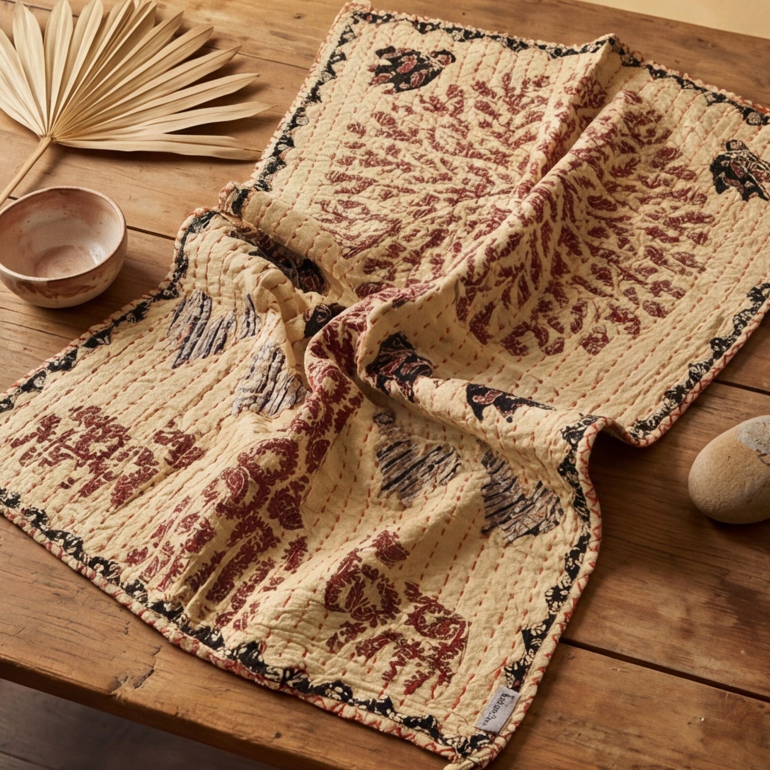 Olive Bloom Pure Cotton Artisan Wall Hanging