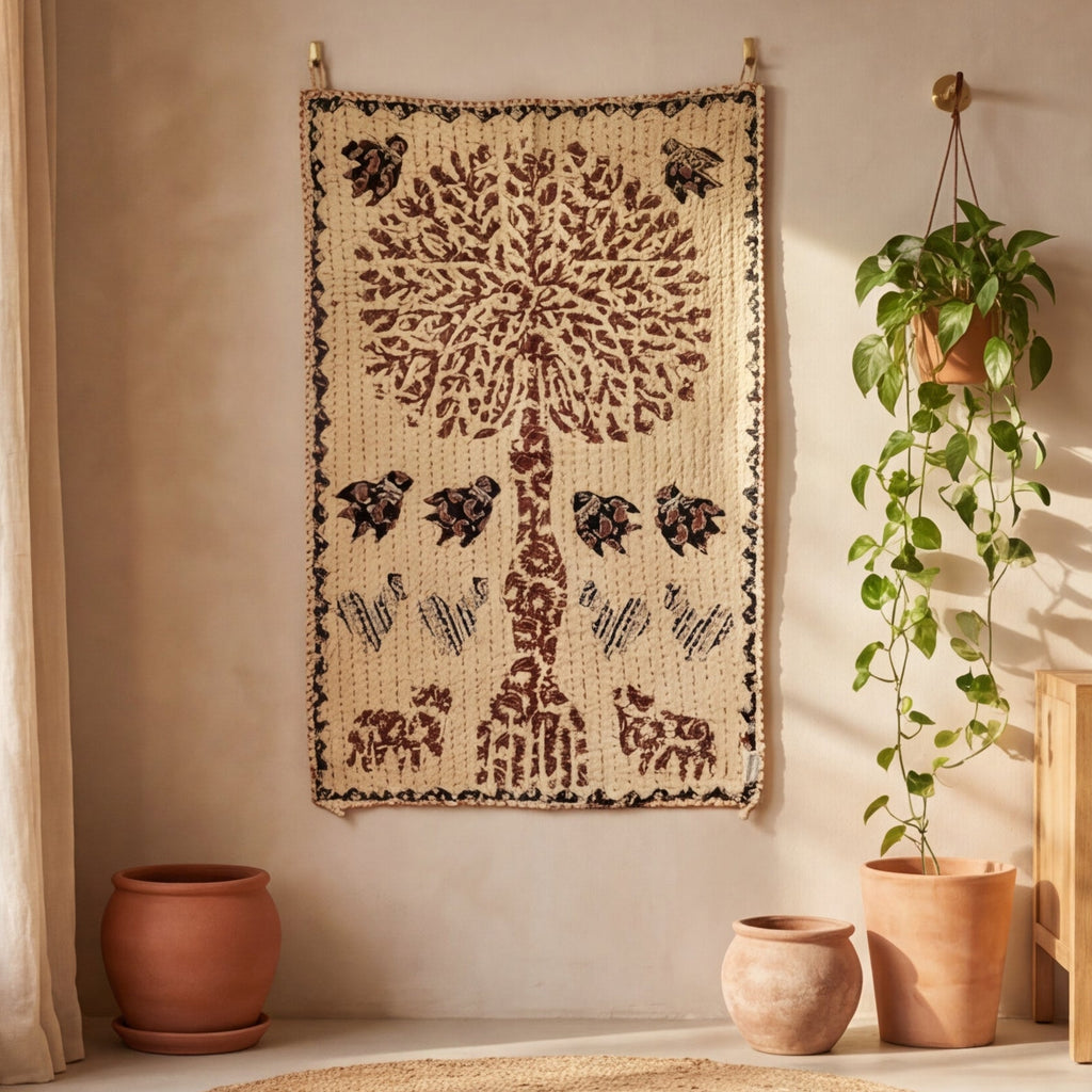 Olive Bloom Pure Cotton Artisan Wall Hanging