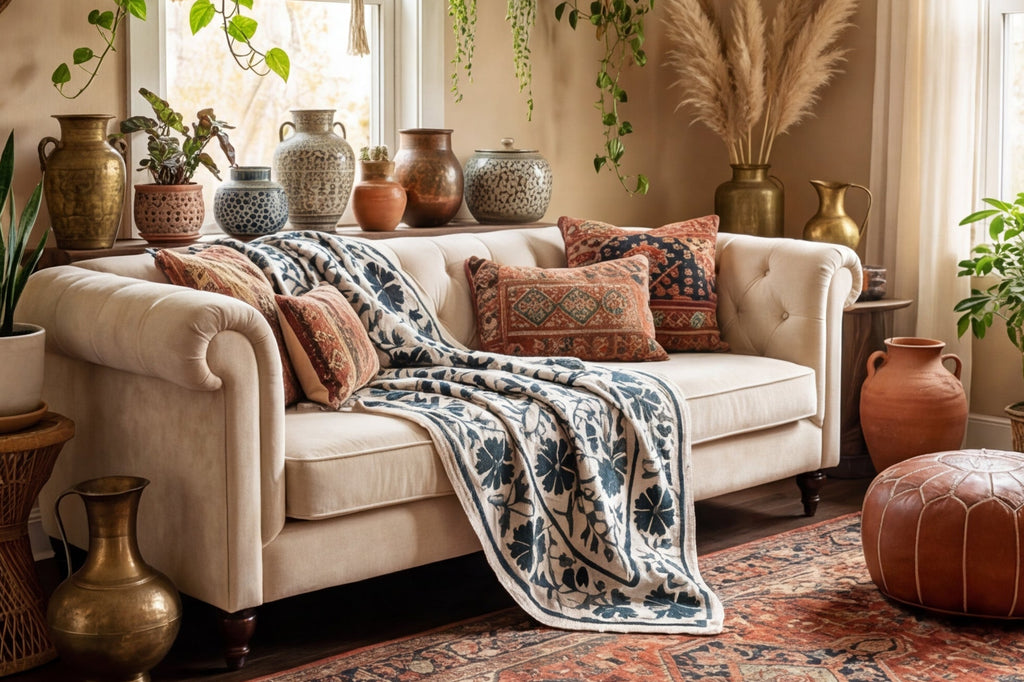 Wandering Stone Hand-Embroidered Cotton Suzani Throw