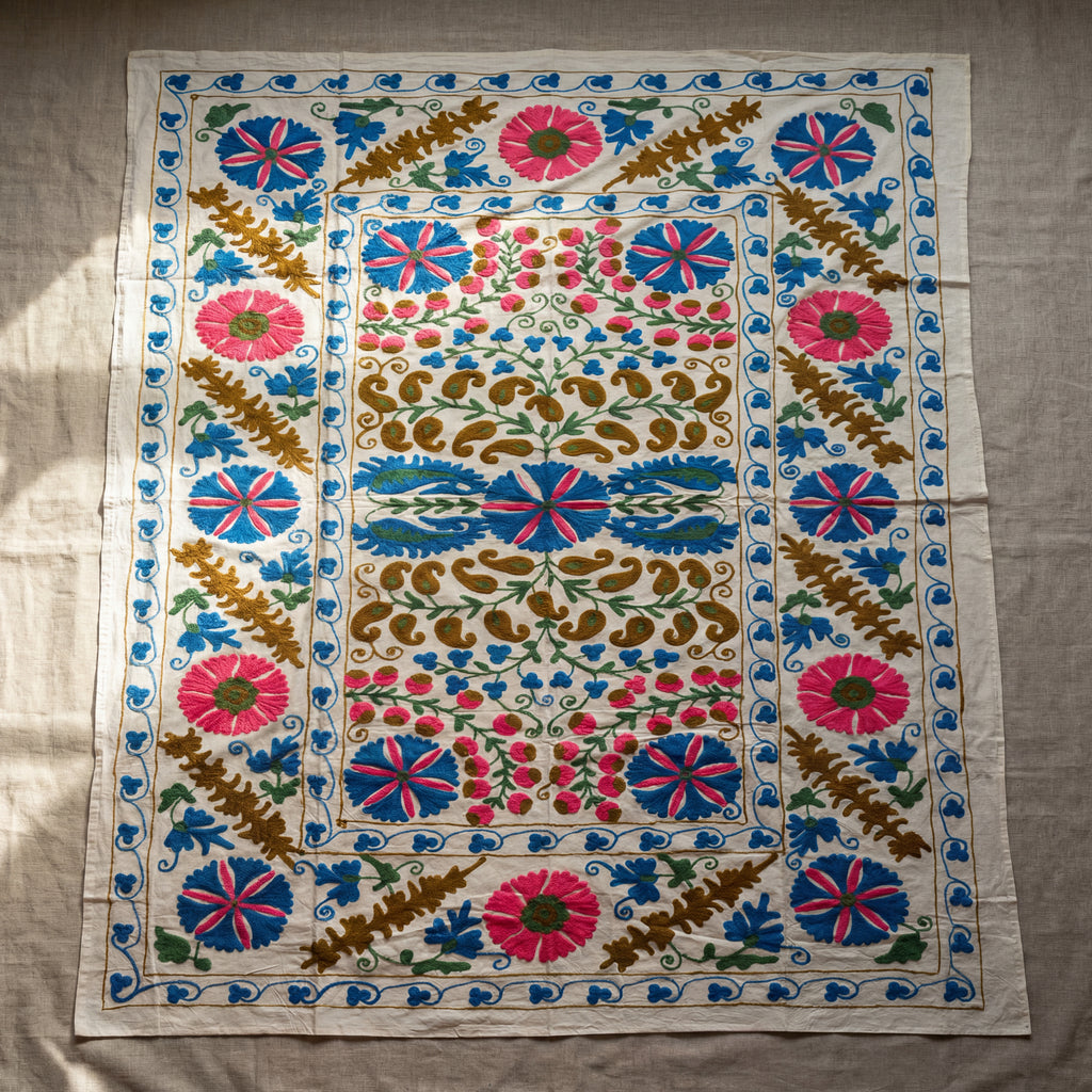 Terracotta Petal Hand-Embroidered Cotton Suzani Throw