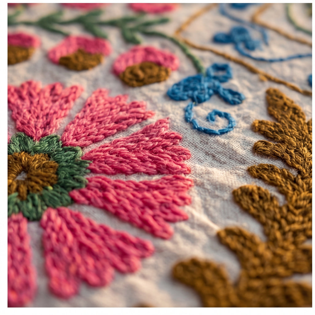 Terracotta Petal Hand-Embroidered Cotton Suzani Throw