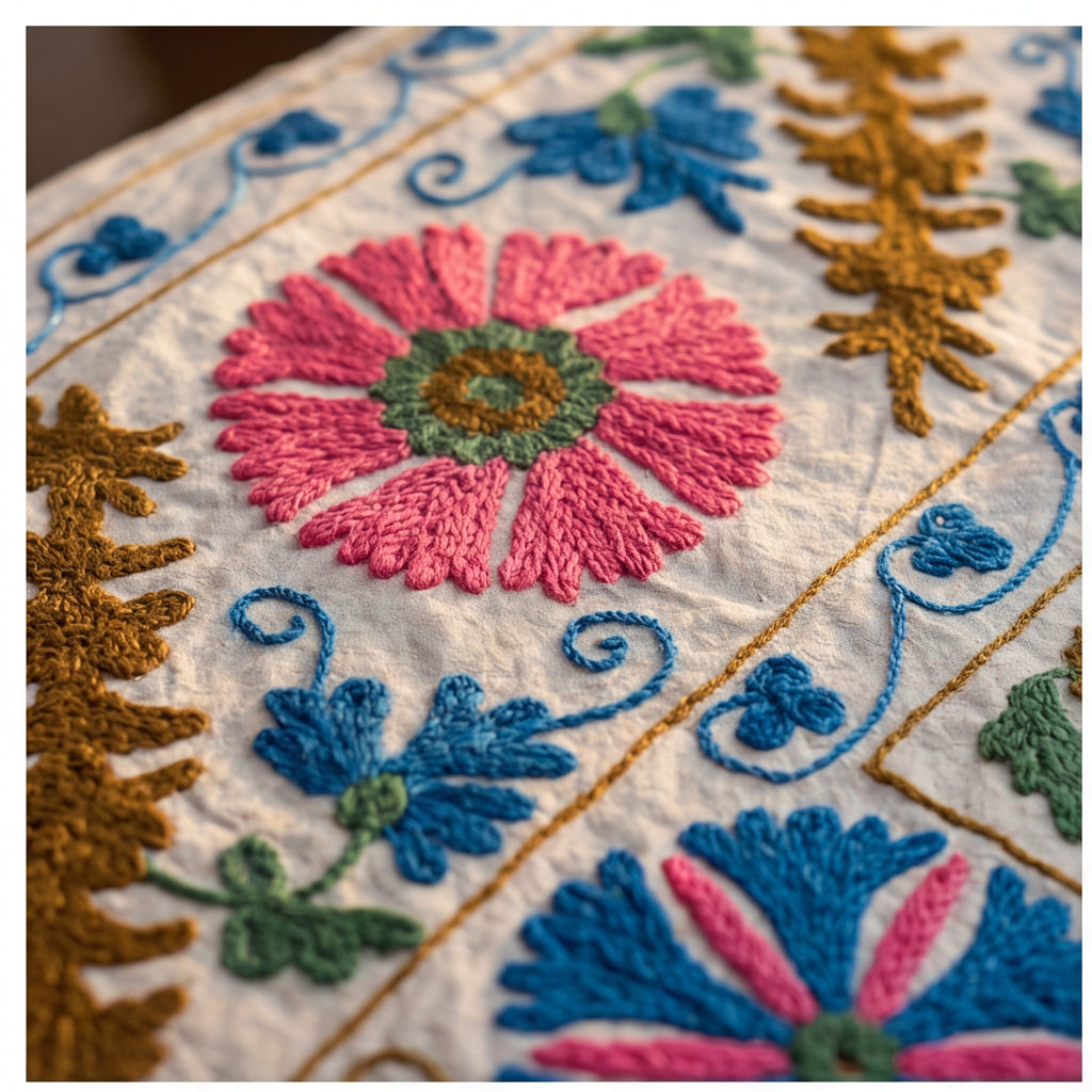 Terracotta Petal Hand-Embroidered Cotton Suzani Throw