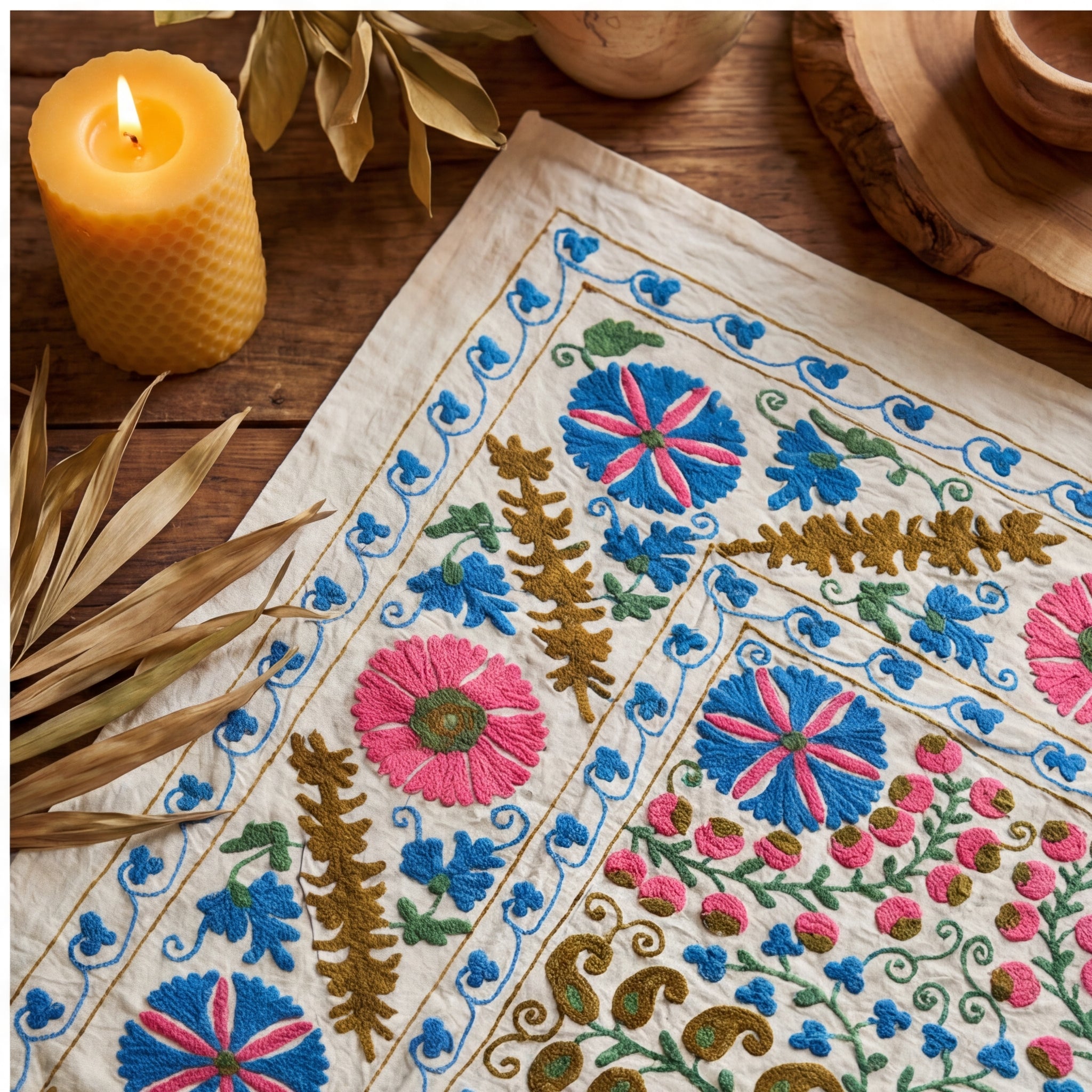 Terracotta Petal Hand-Embroidered Cotton Suzani Throw