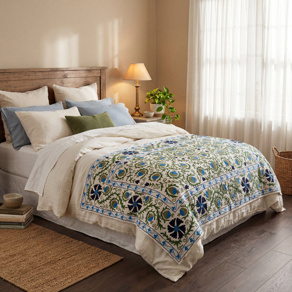 Wandering Wish Hand-Embroidered Cotton Suzani Bough