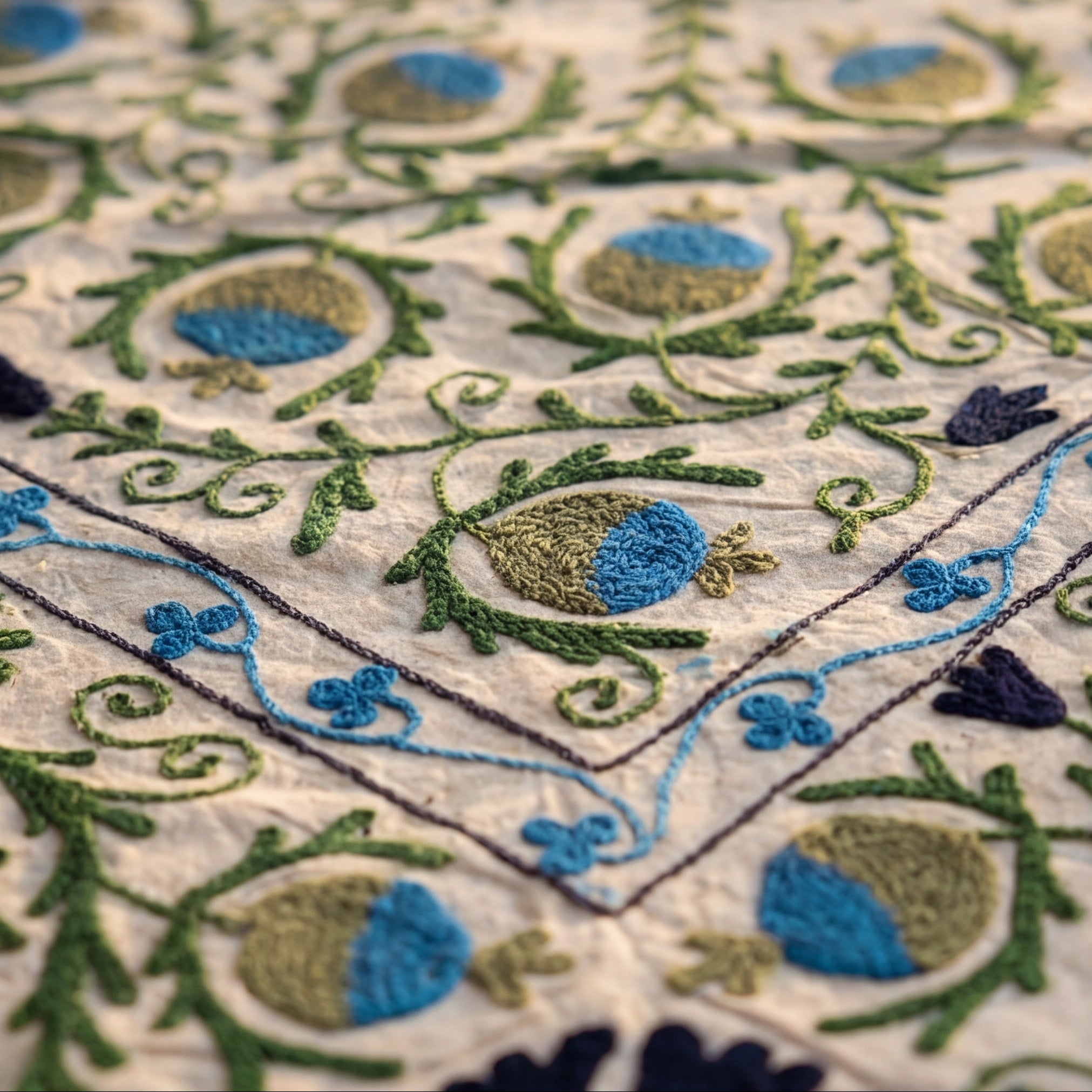 Wandering Wish Hand-Embroidered Cotton Suzani Bough