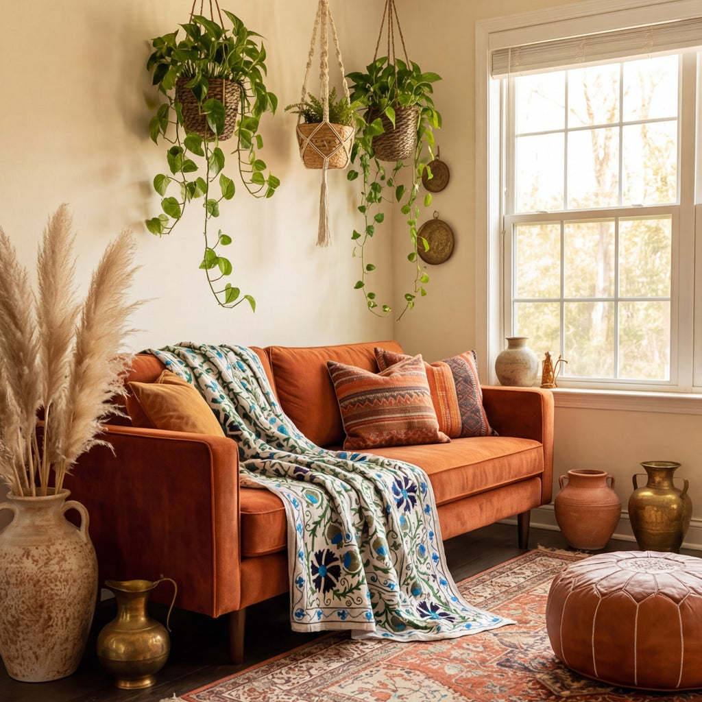 Wandering Wish Hand-Embroidered Cotton Suzani Bough