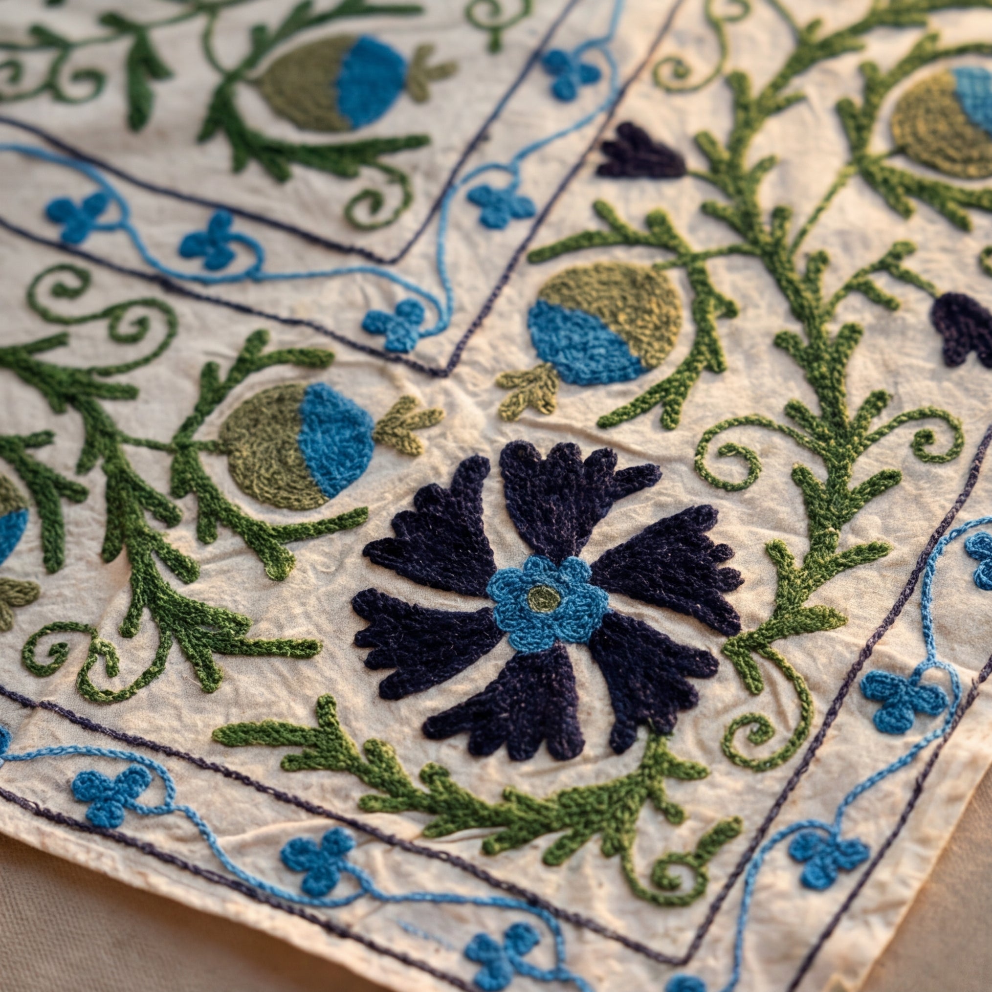 Wandering Wish Hand-Embroidered Cotton Suzani Bough