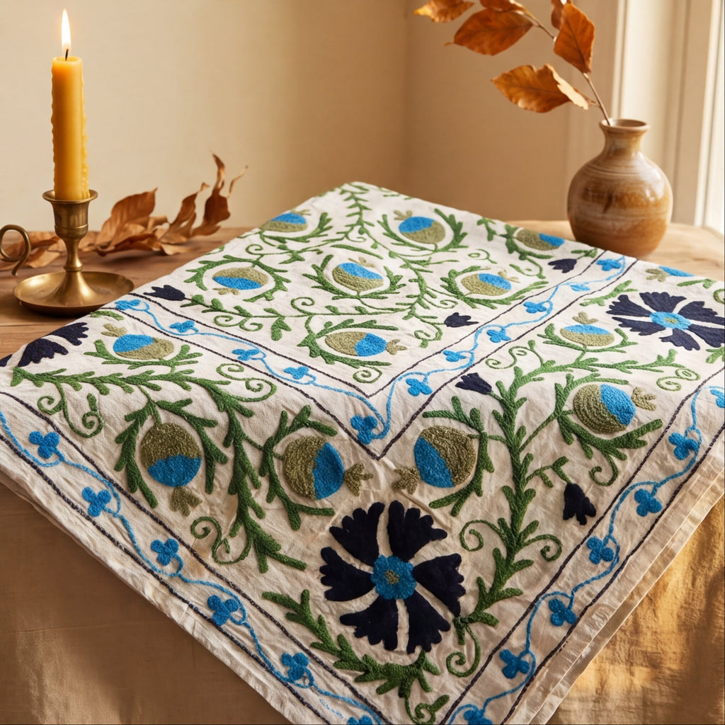 Wandering Wish Hand-Embroidered Cotton Suzani Bough