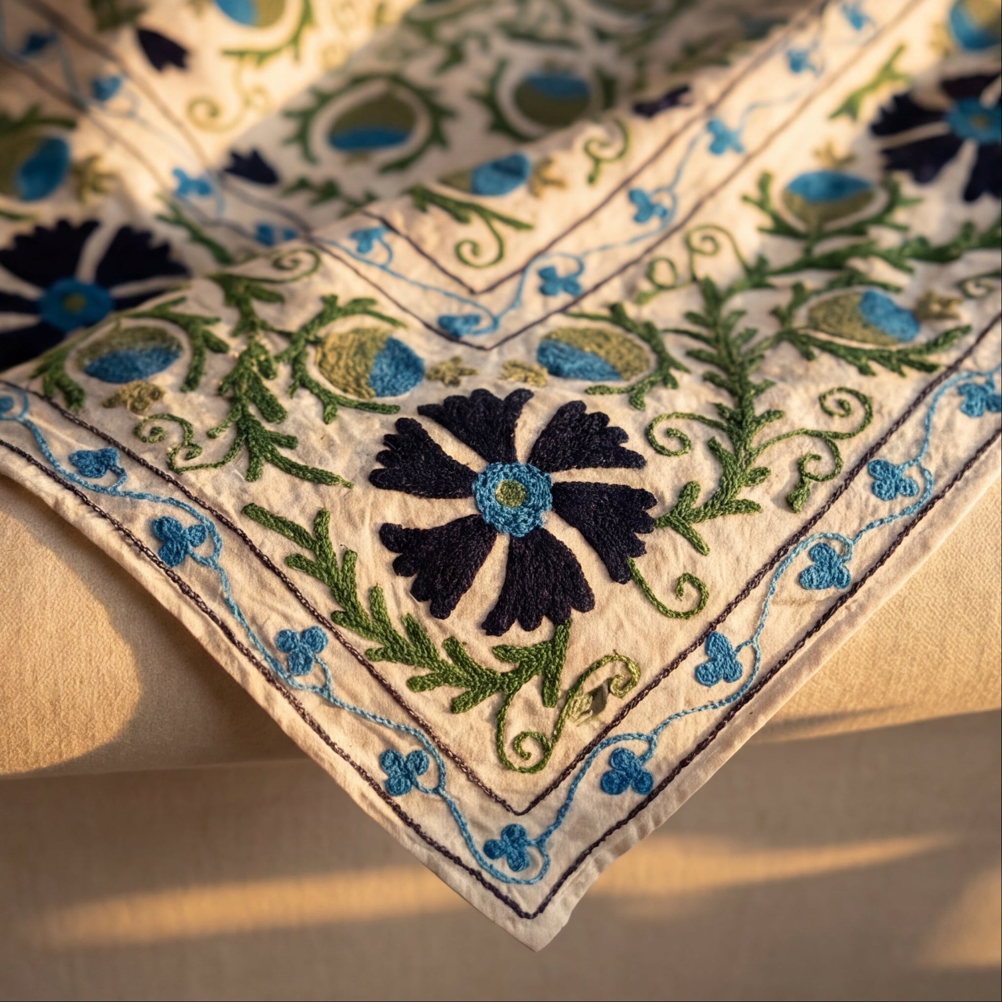 Wandering Wish Hand-Embroidered Cotton Suzani Bough