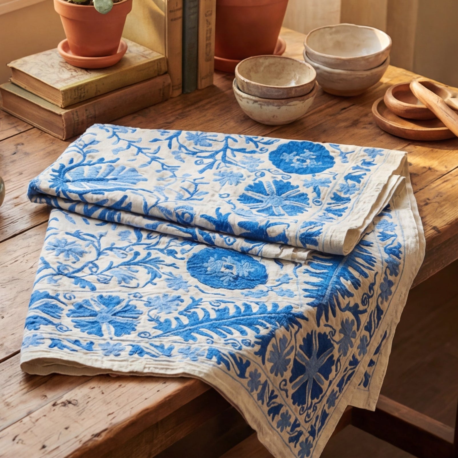 Wandering Dusk Hand-Embroidered Cotton Suzani Throw