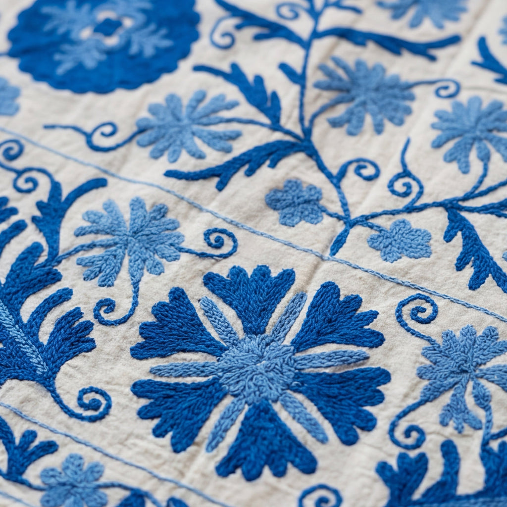 Wandering Dusk Hand-Embroidered Cotton Suzani Throw