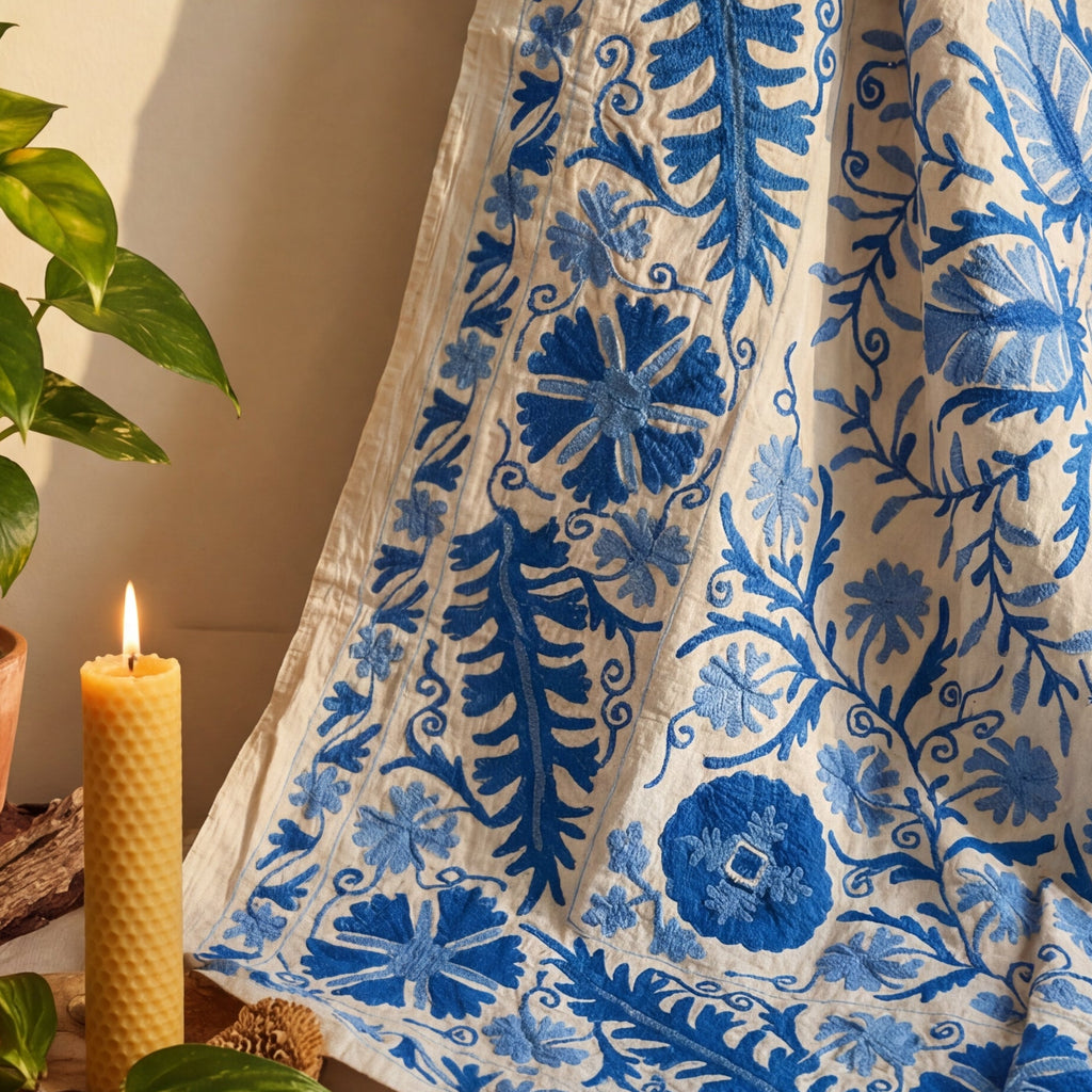 Wandering Dusk Hand-Embroidered Cotton Suzani Throw