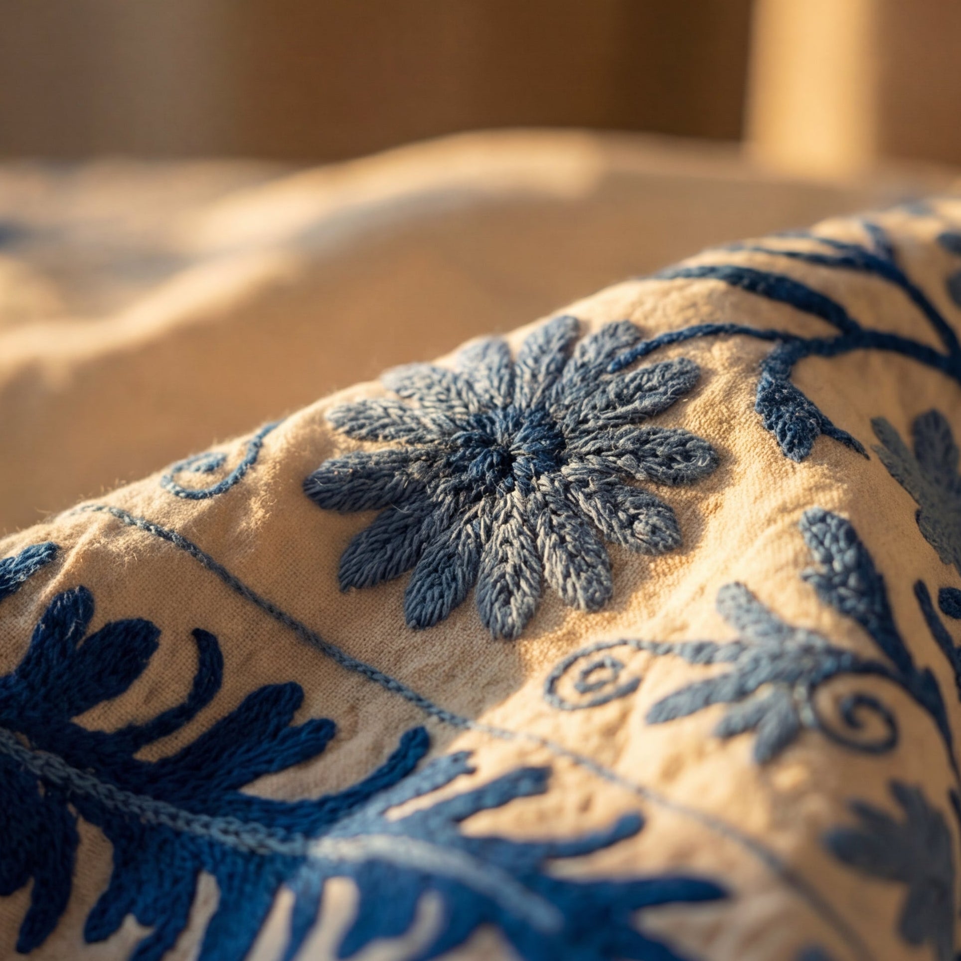 Wandering Dusk Hand-Embroidered Cotton Suzani Throw