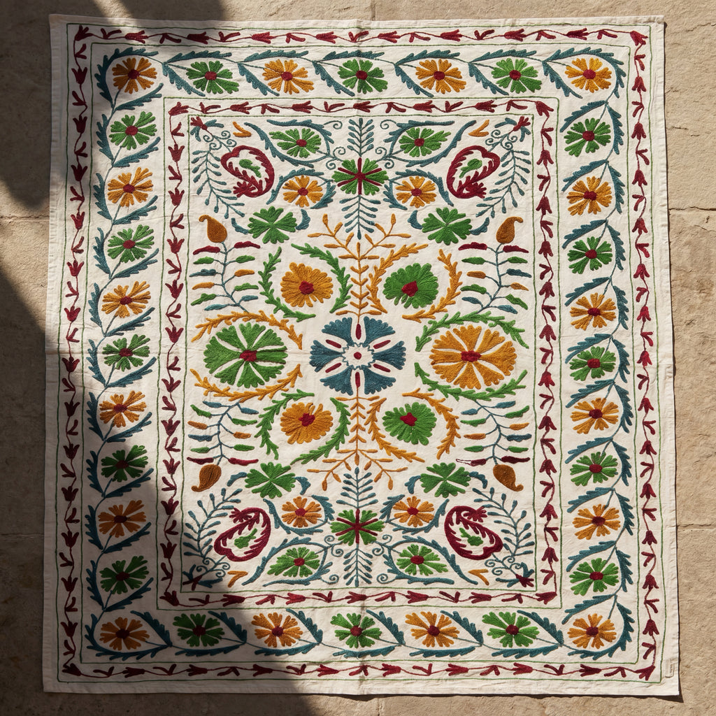 Wandering Indigo Hand-Embroidered Cotton Suzani Throw