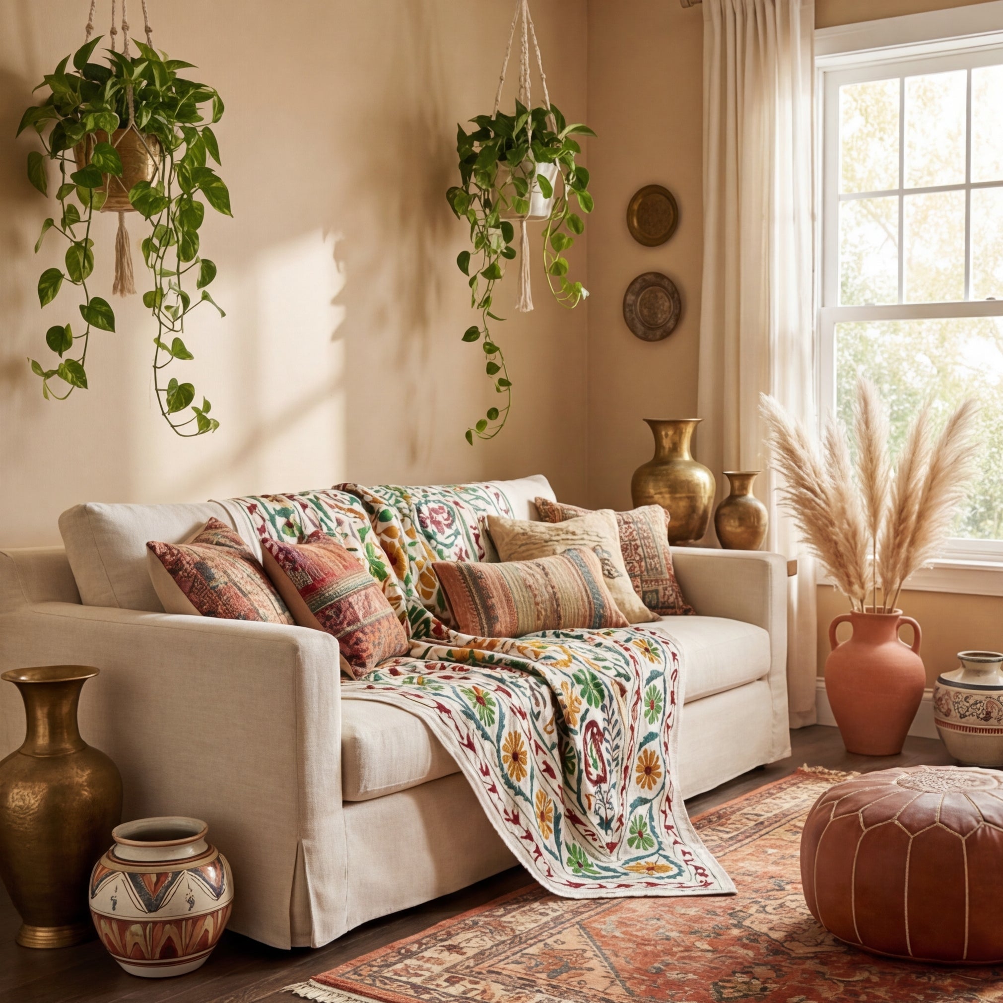 Wandering Indigo Hand-Embroidered Cotton Suzani Throw