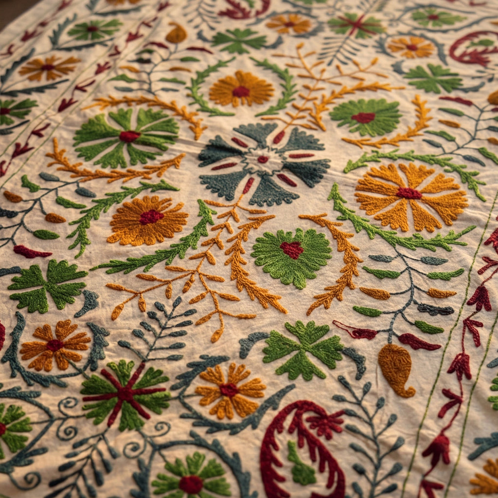 Wandering Indigo Hand-Embroidered Cotton Suzani Throw