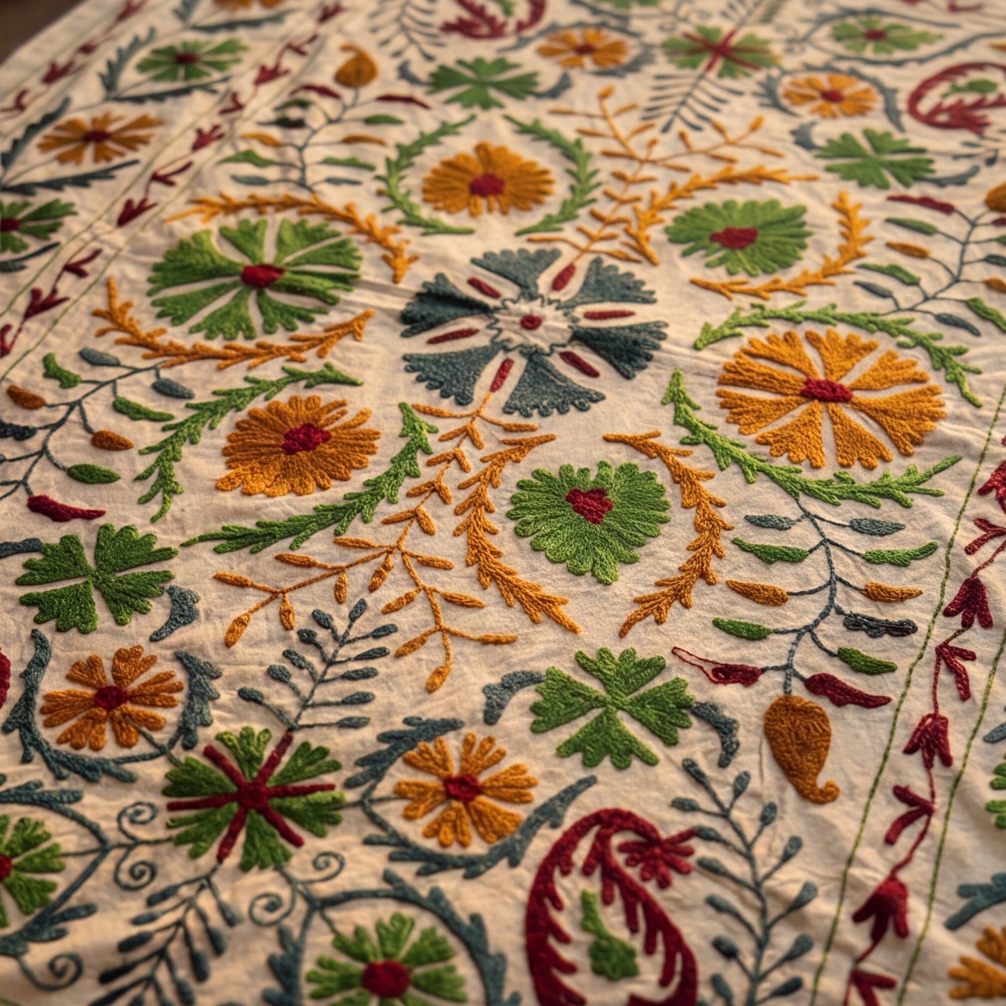 Wandering Indigo Hand-Embroidered Cotton Suzani Throw