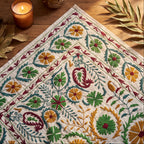 Wandering Indigo Hand-Embroidered Cotton Suzani Throw