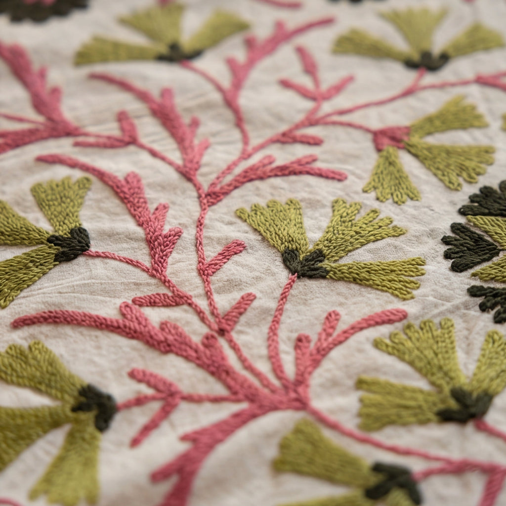 Wandering Lace Hand-Embroidered Cotton Suzani Throw