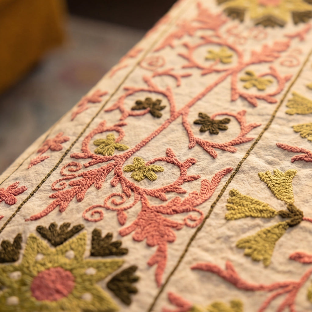 Wandering Lace Hand-Embroidered Cotton Suzani Throw