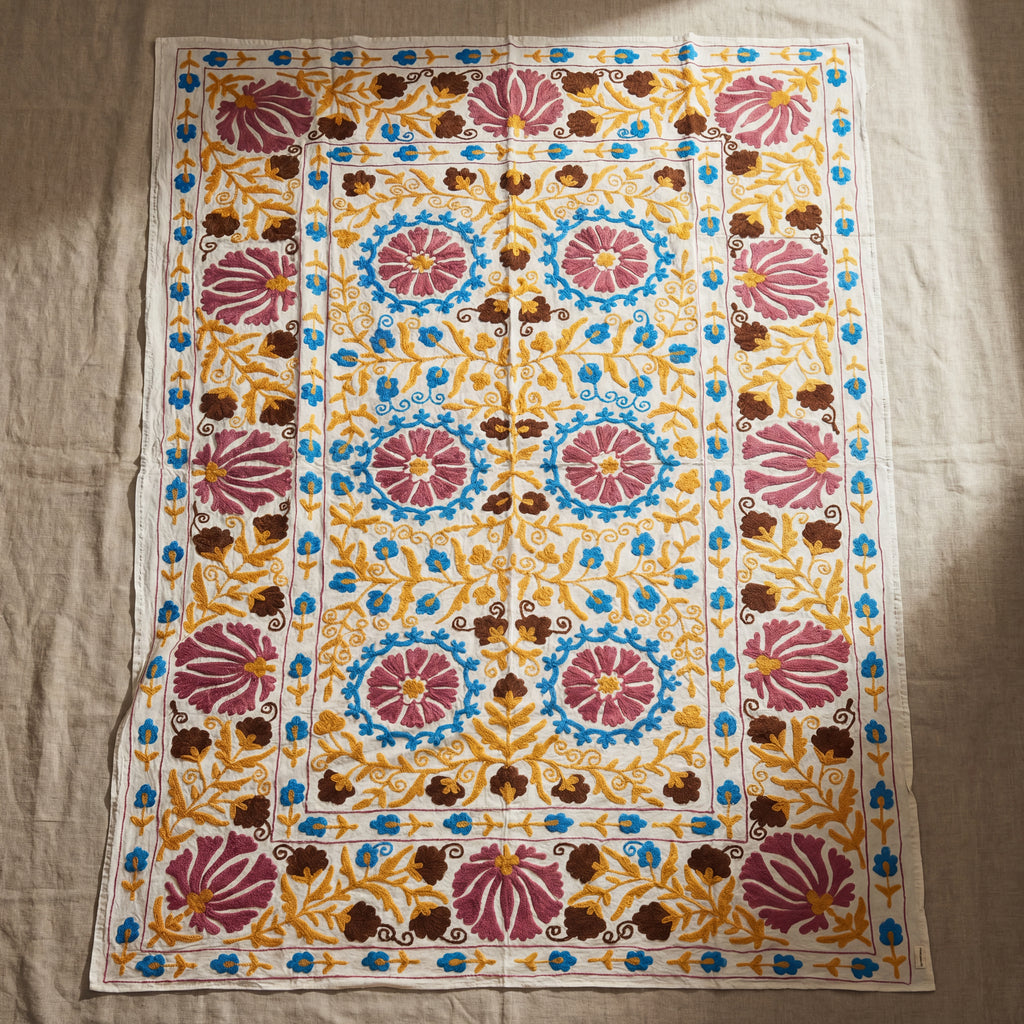 Wandering Ember Hand-Embroidered Cotton Suzani Throw