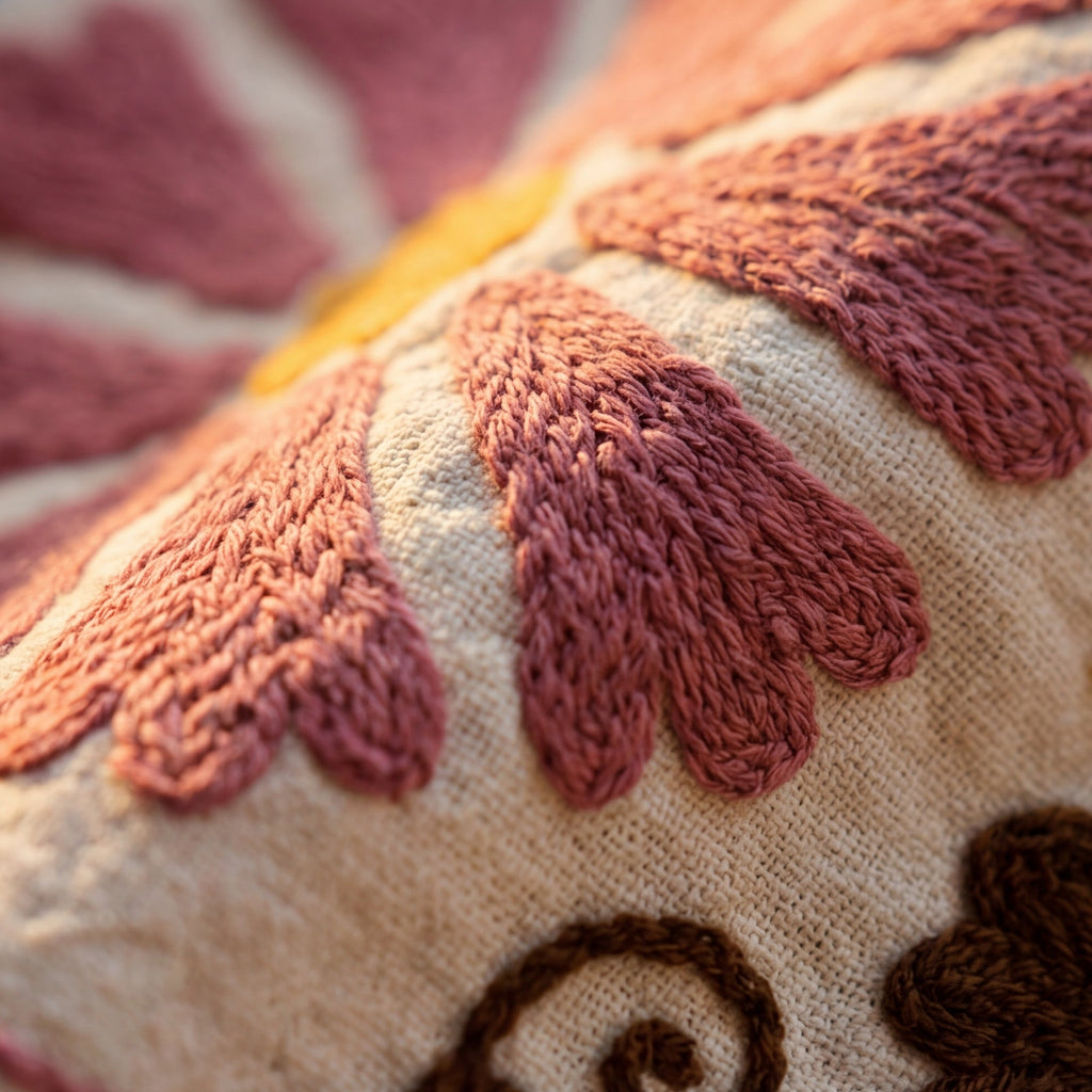 Wandering Ember Hand-Embroidered Cotton Suzani Throw