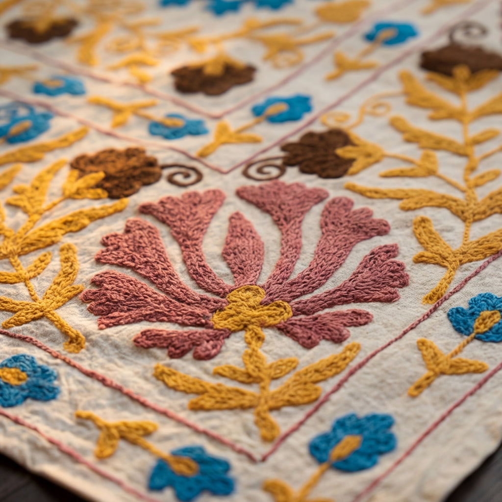 Wandering Ember Hand-Embroidered Cotton Suzani Throw