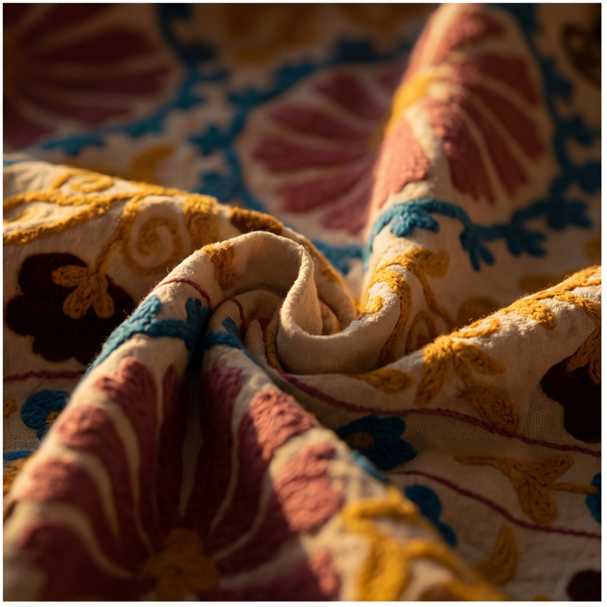 Wandering Ember Hand-Embroidered Cotton Suzani Throw