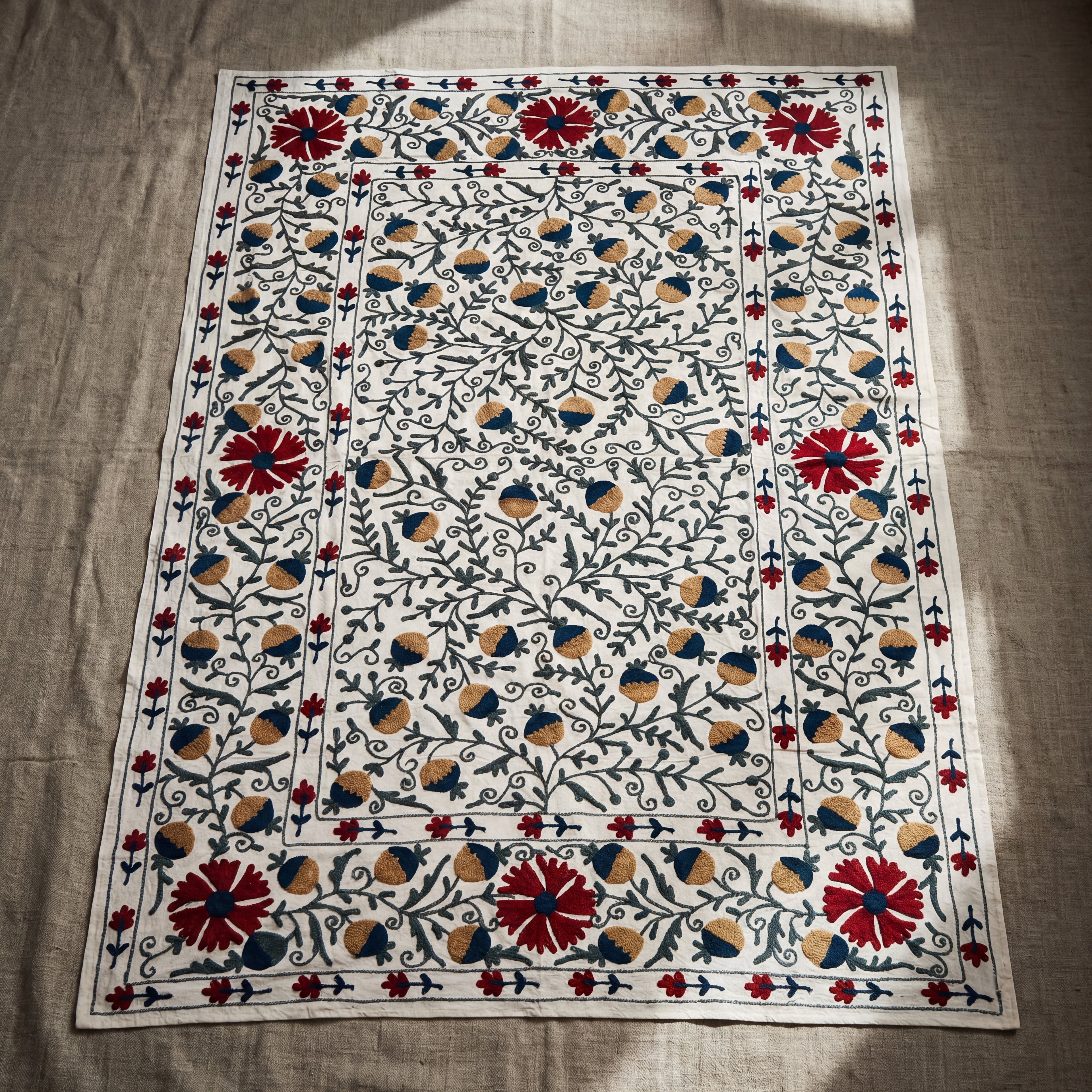 Wandering Stone Hand-Embroidered Cotton Suzani Throw
