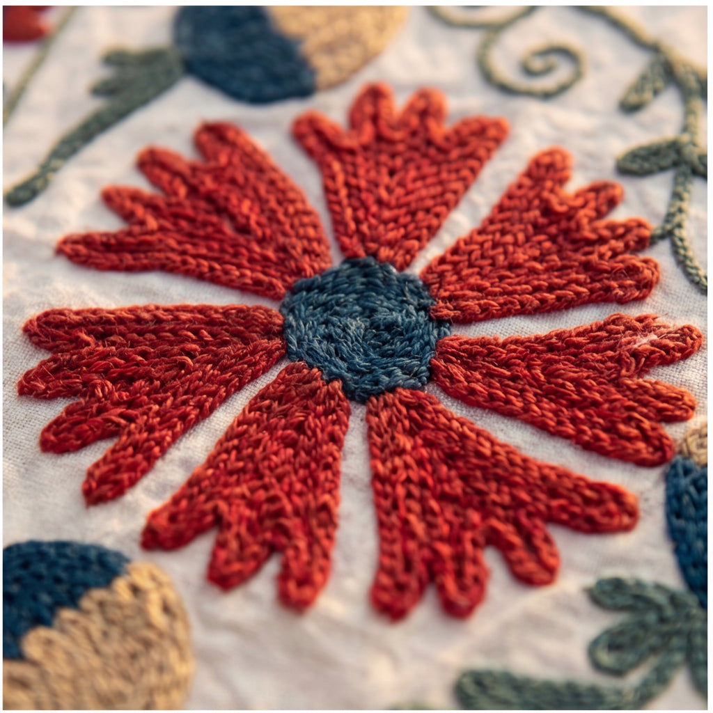 Wandering Stone Hand-Embroidered Cotton Suzani Throw