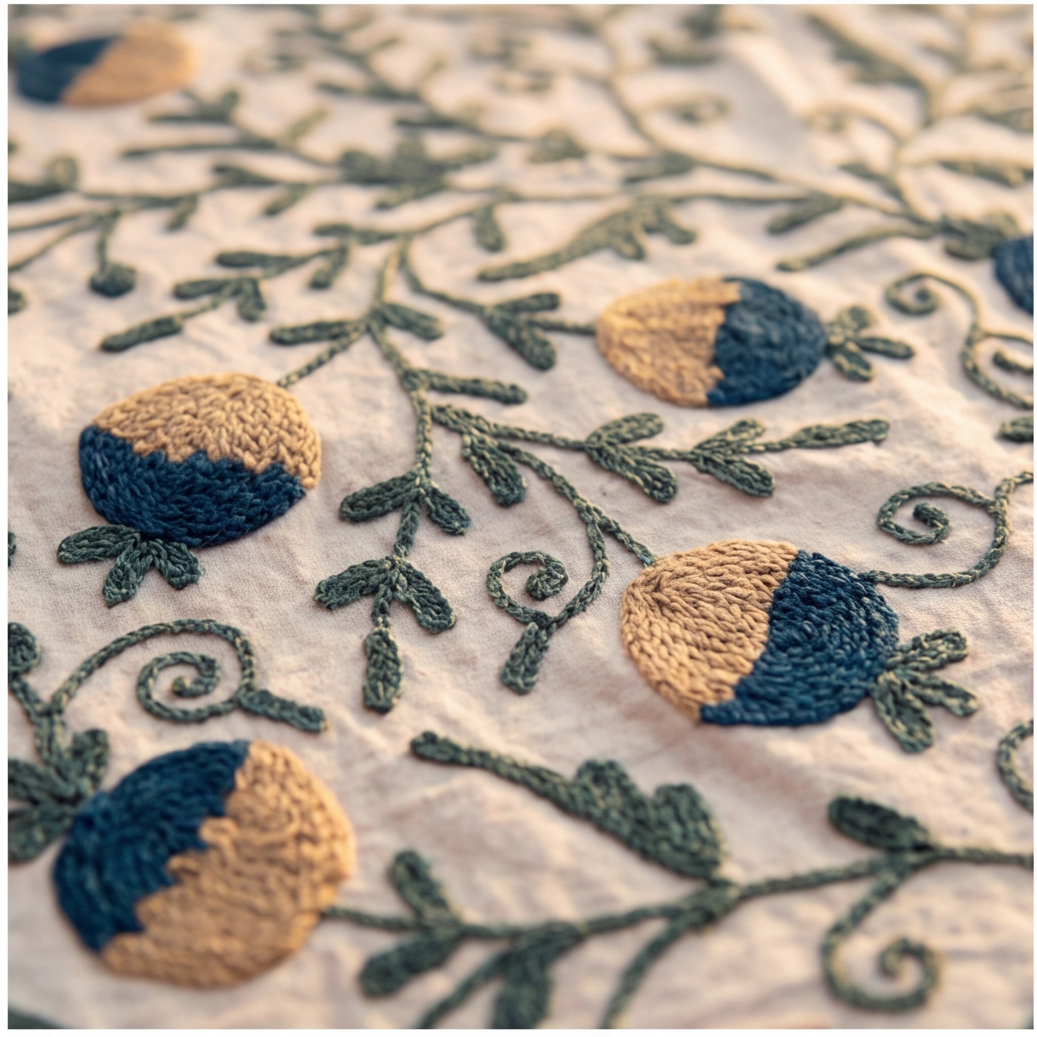 Wandering Stone Hand-Embroidered Cotton Suzani Throw