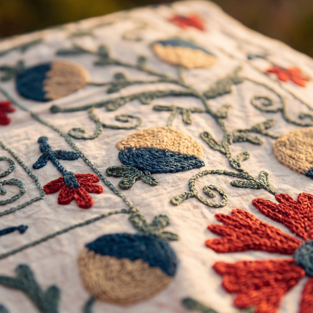 Wandering Stone Hand-Embroidered Cotton Suzani Throw