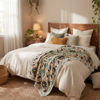Wandering Lush Hand-Embroidered Cotton Suzani Stone Throw
