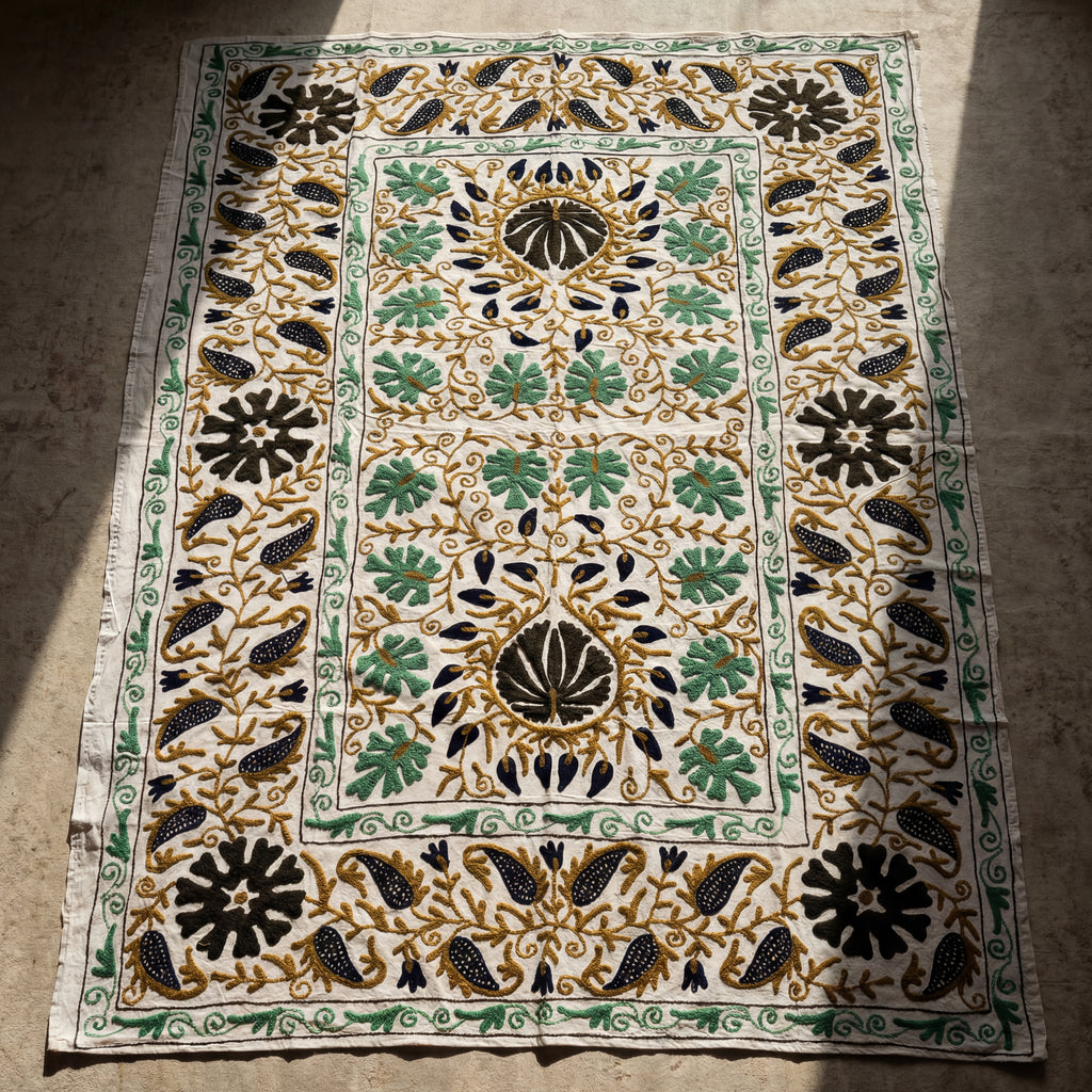 Wandering Lush Hand-Embroidered Cotton Suzani Stone Throw