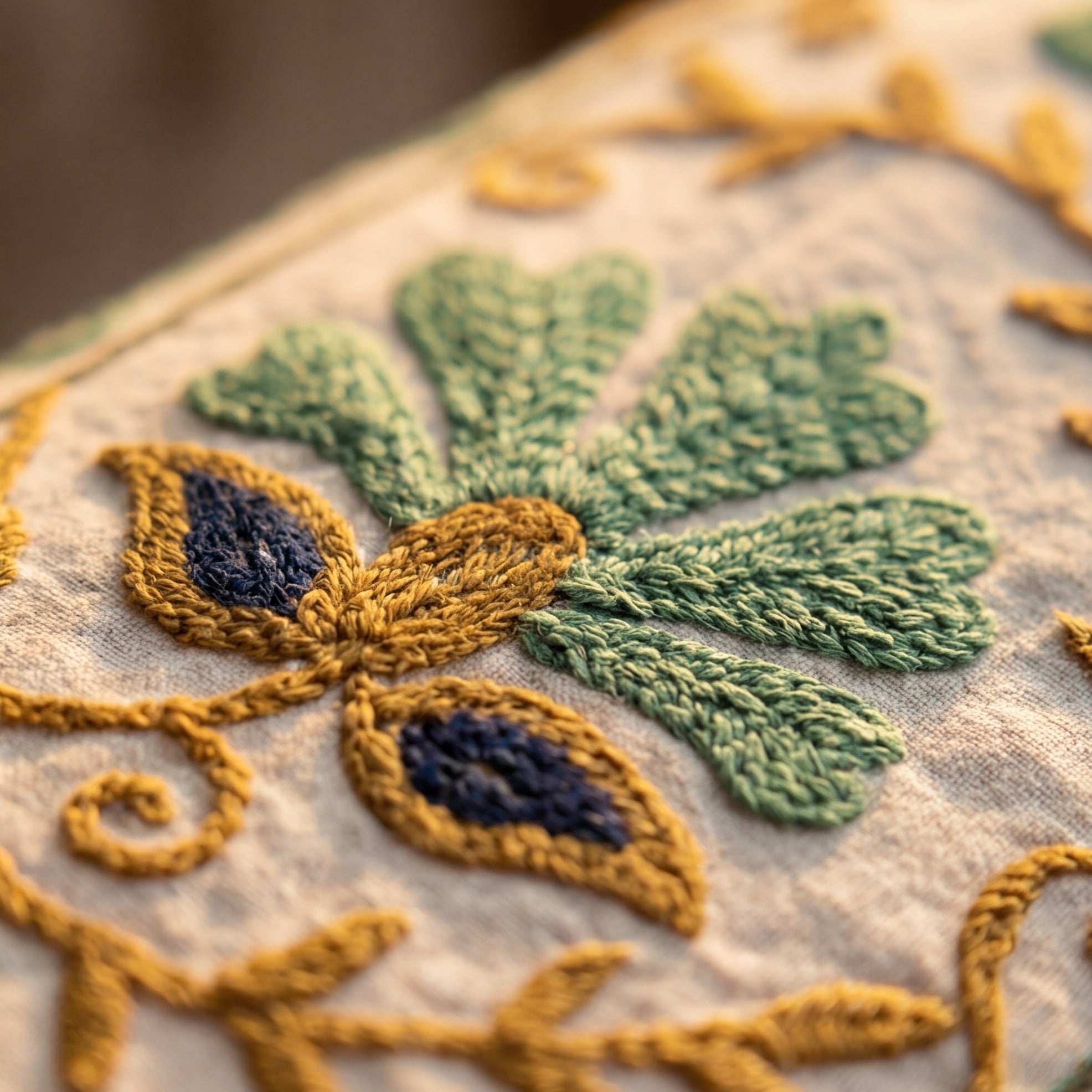 Wandering Lush Hand-Embroidered Cotton Suzani Stone Throw