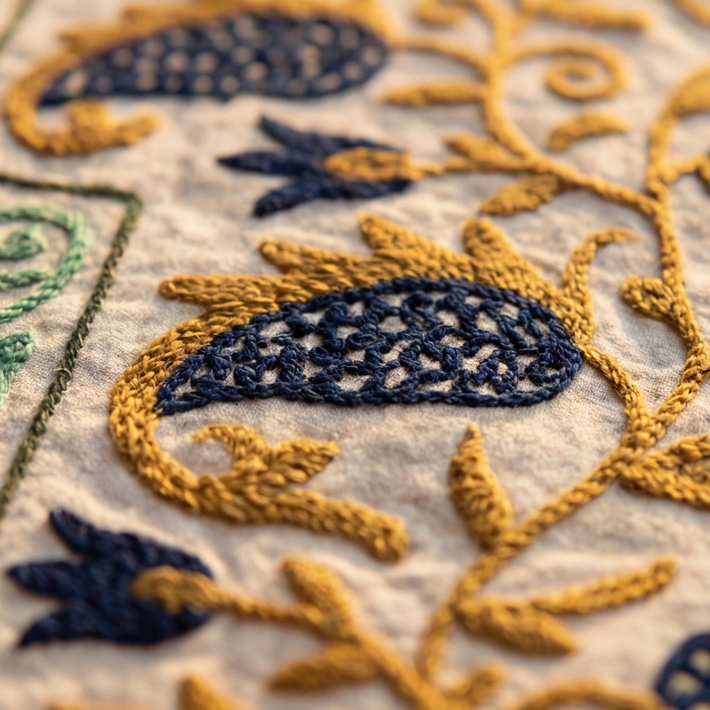 Wandering Lush Hand-Embroidered Cotton Suzani Stone Throw