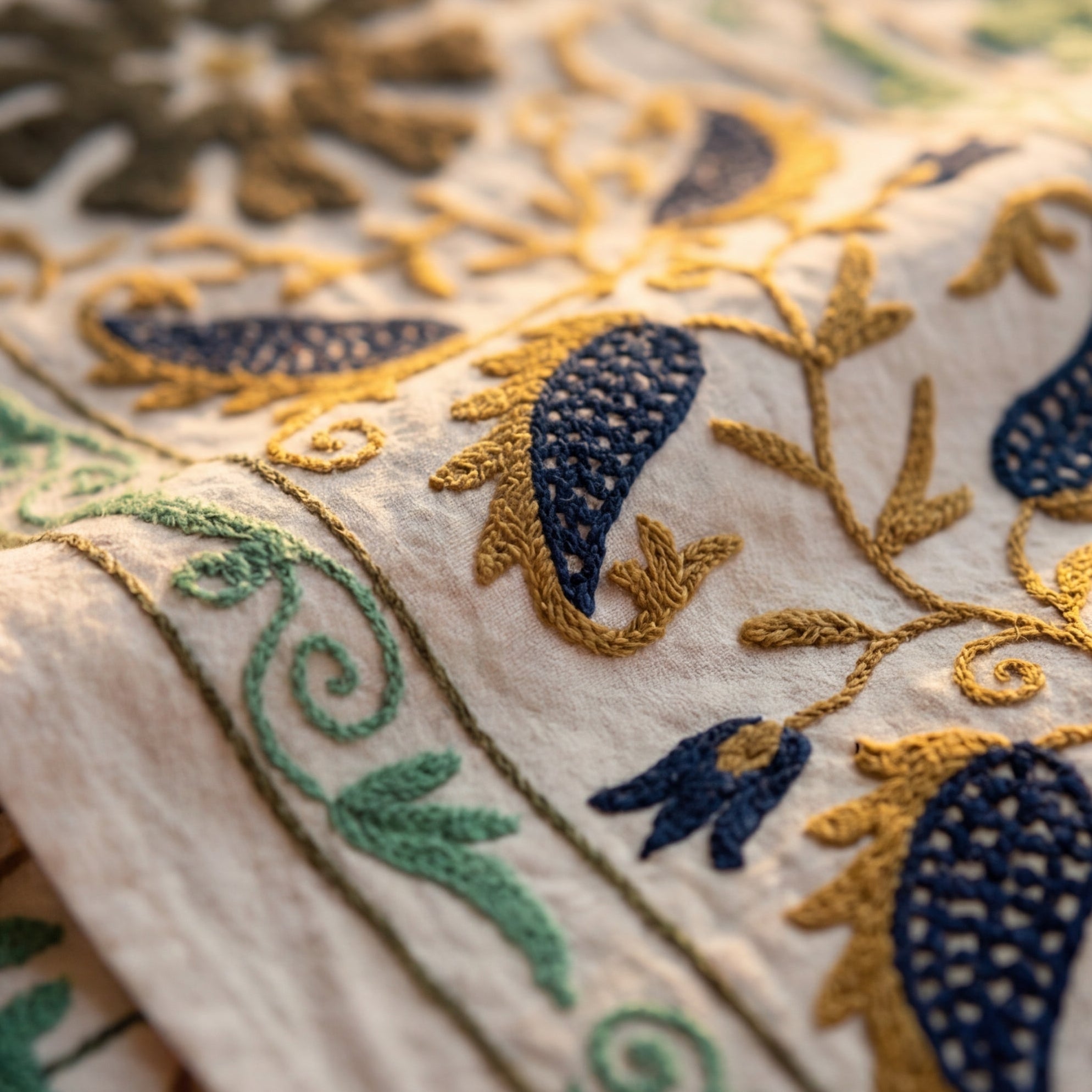 Wandering Lush Hand-Embroidered Cotton Suzani Stone Throw