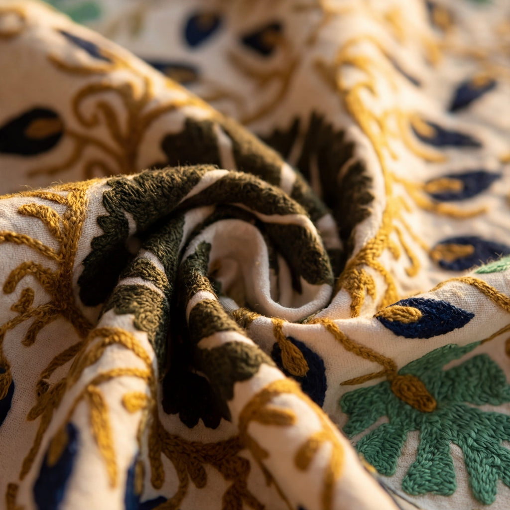 Wandering Lush Hand-Embroidered Cotton Suzani Stone Throw